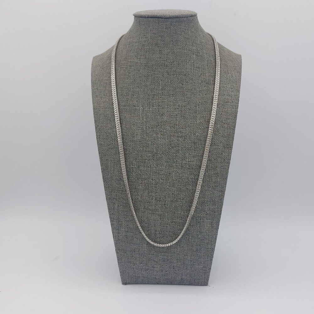Silver Plated Necklace Wide Herringbone Pattern Unisex Marked Korea Classic Simp